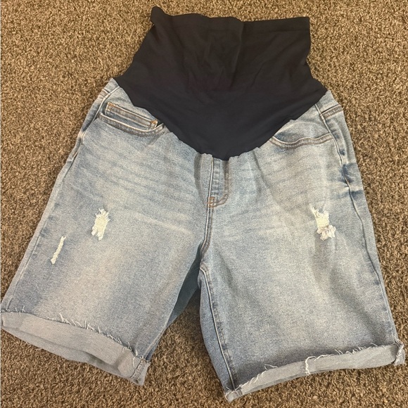 MATERNITY Parker Blue Jean Shorts Distressed Bermuda - Picture 1 of 3